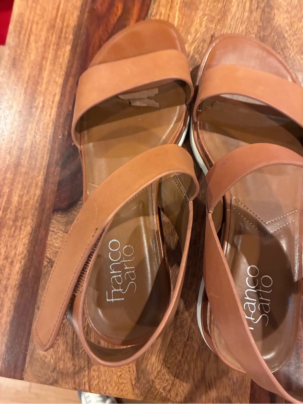 Franco Sarto Brown Leather Two-Strap Slingback Sandals